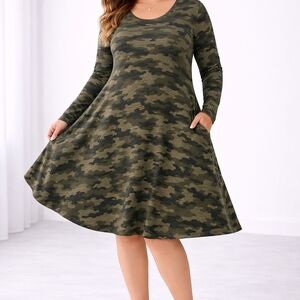 LuLaRoe Green Camouflage Long Sleeve Dress